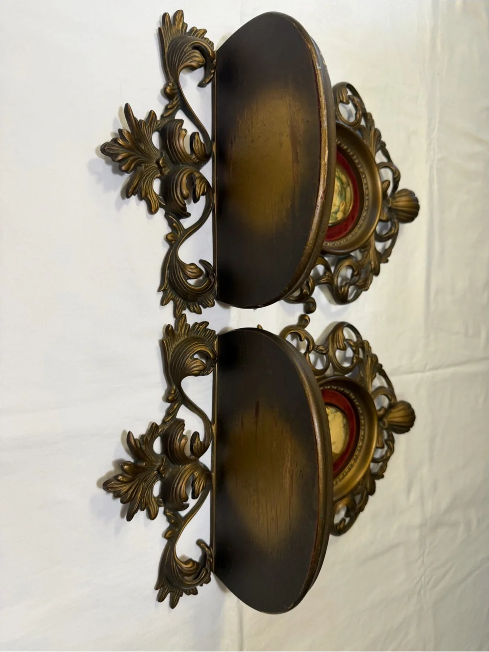 Pair of Cameo Creations Wall Shelf Sconces Victorian Hollywood Regency Gilded